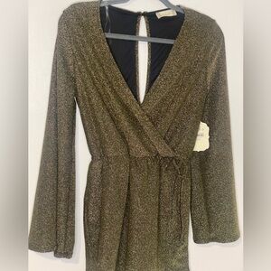 Altar'd State Gold metallic Plunge Neck Romper NWT Medium